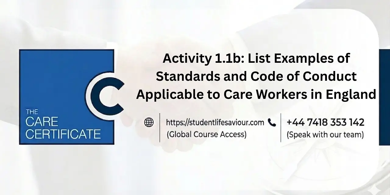 Activity 1.1b: List Examples of Standards and Code of Conduct Applicable to Care Workers in England